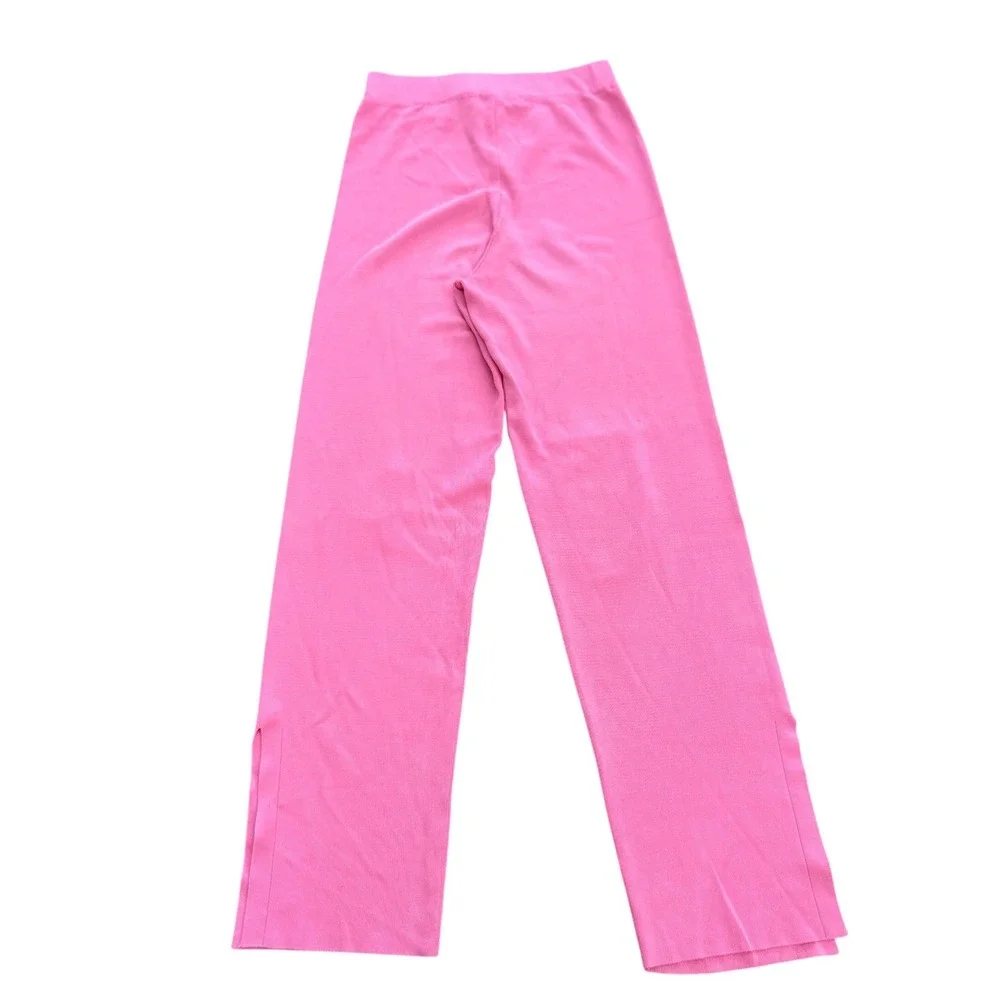 Zara Girls Pink Knit Wide Leg Pants Elastic Waist Side Slit Size S